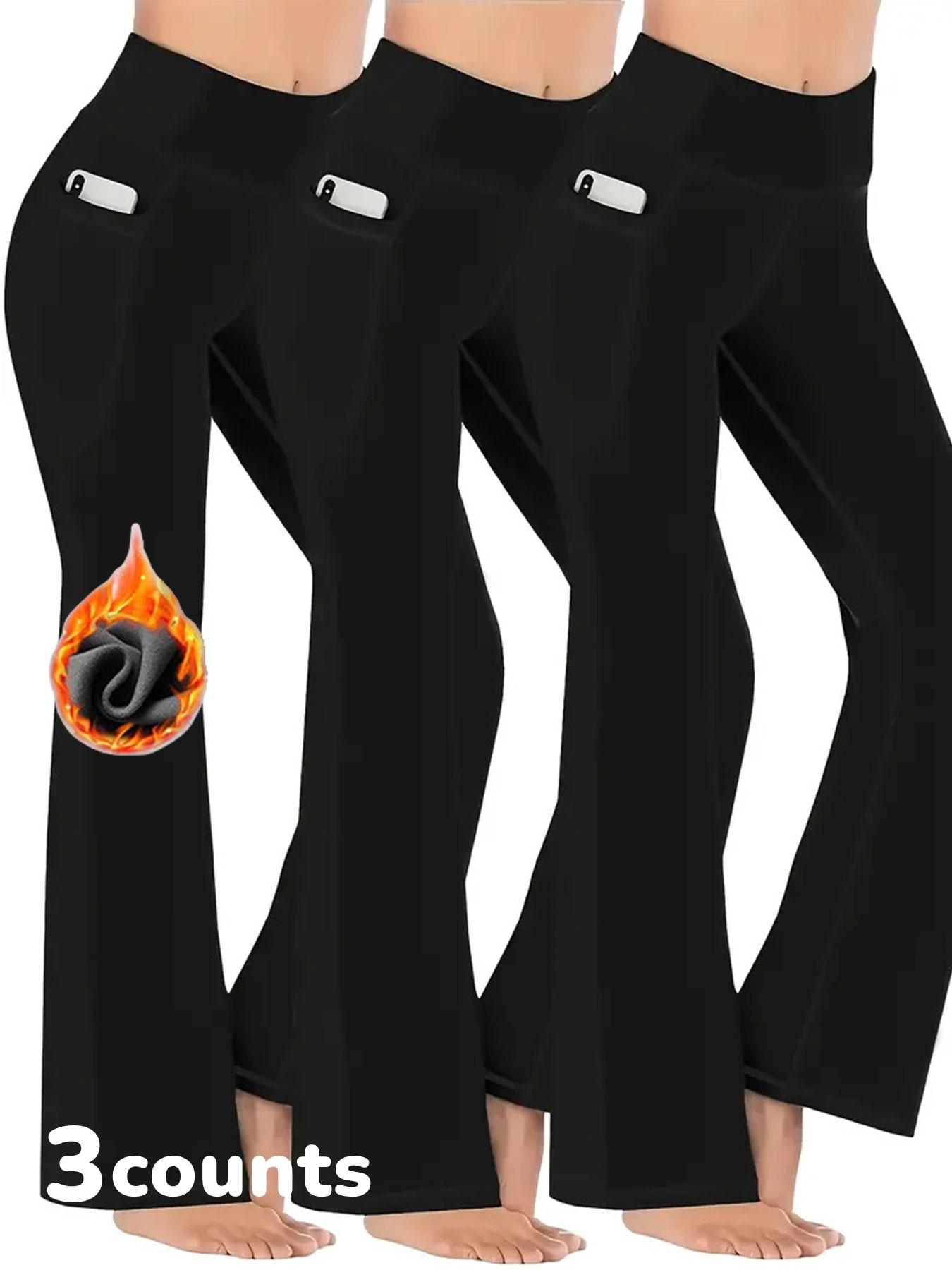 Women's Fall Winter High Waist Yoga Pants, Thick Warm Sporty Fitness Leggings, Tight-Fitting Plain Woven Fabric, Comfortable & Stylish
