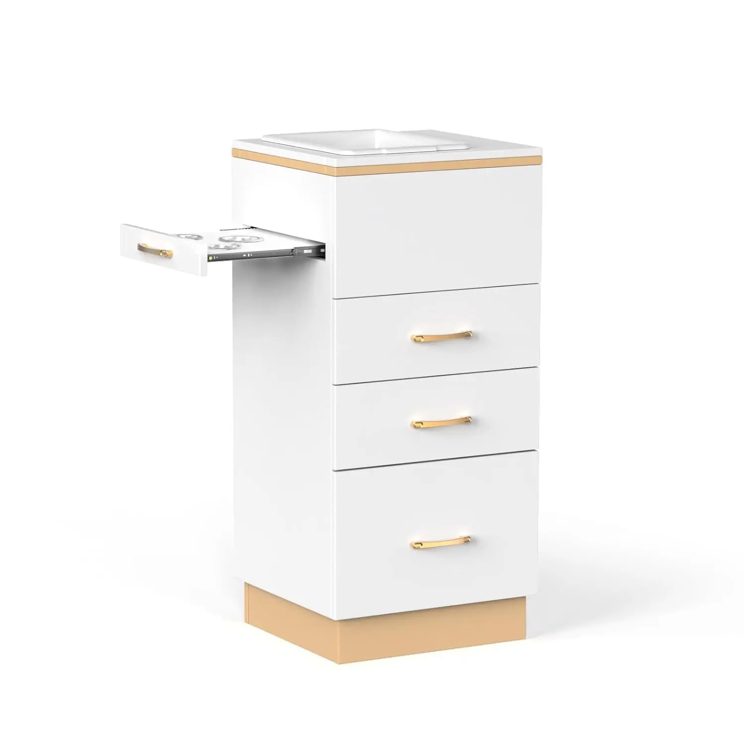 OmySalon Durable Waterproof Commercial Salon Storage Station - Spa Salon Table, Home Dressing Table for Hair Stylists, Adjustable Barber Furniture with 3 Drawers, 1 Storage Basin, 3 Hair Dryer Holders, Assembly Required, Salon Furniture