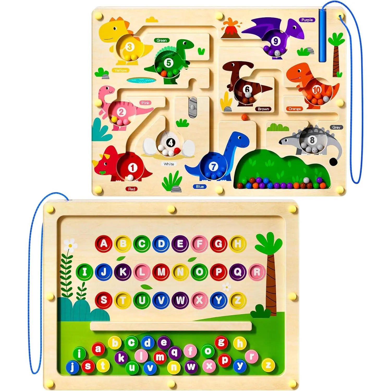 2 in 1 Magnetic Color and Number Maze Dinosaur Magnet Alphabet Counting Puzzle Double Sided Board Fine Motor Skills Montessori Preschool Toys for Boys and Girls (Color1, One Side)fidget toys