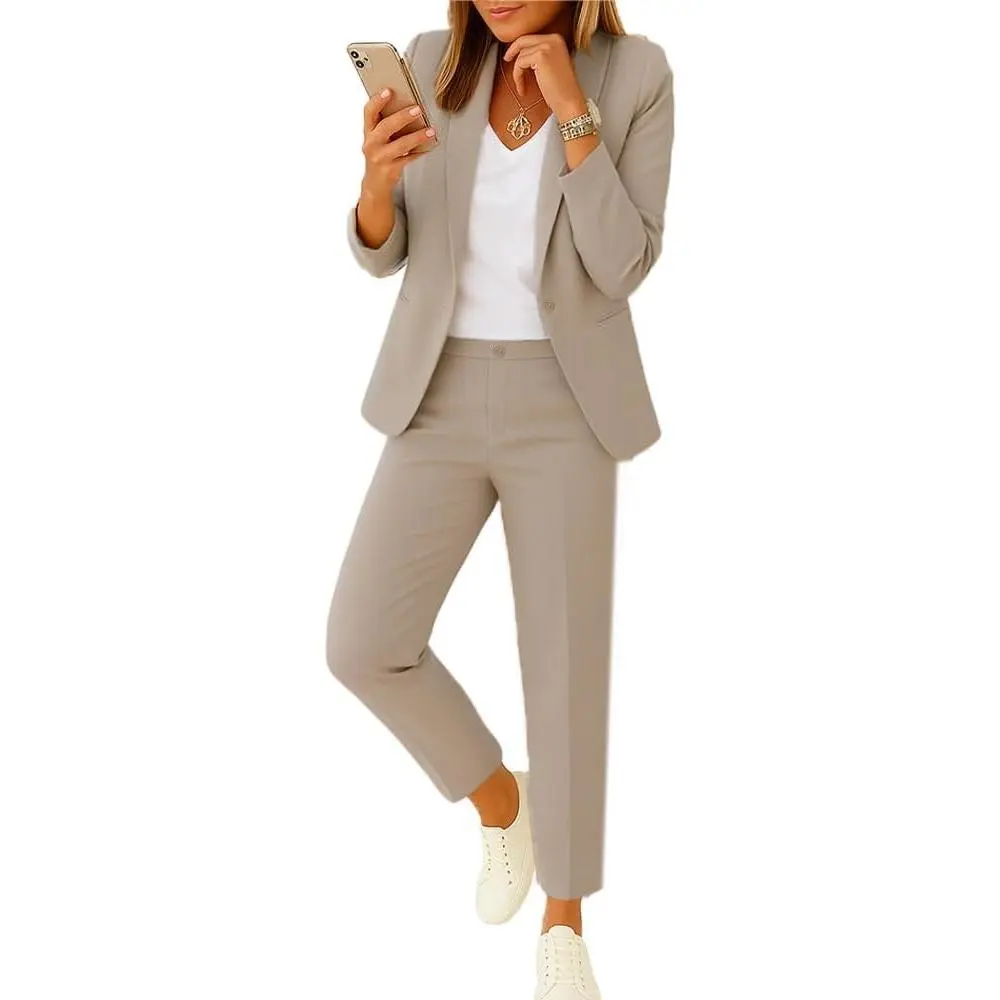Pant Suits for Women Dressy 2026 Stretchy Business Blazer and High Waist Straight Leg Pants Work 2 Piece Outfits
