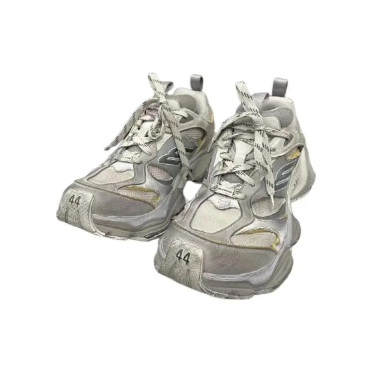 Balenciaga Paris Men's Closed Leather Footwear - Silver Gray Round-Toe Lace-Up Low-Top Casual Sneakers, Maison Mihara Verifiable with Global Authentication Credentials