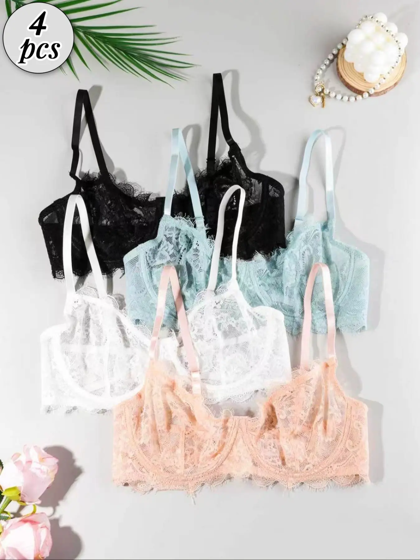Lace Underwear Bralette Set: Wirefree Bra, Wireless adjustable straps custom-fit your body, delicate floral lace shines beautifully. Multi-hook back stays comfy — grab this sexy, soft set today!