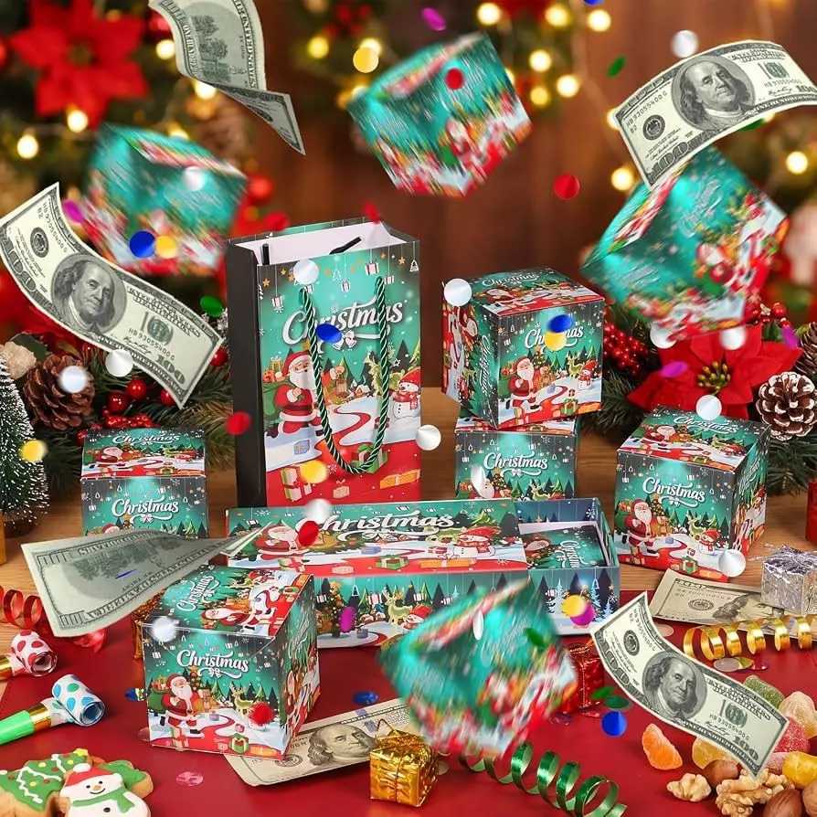 Christmas Surprise Jumping Gift Box, DIY Foldable Cash Envelope, Sparkly Confetti, Creative Holiday Gift Packaging, Party Supplies