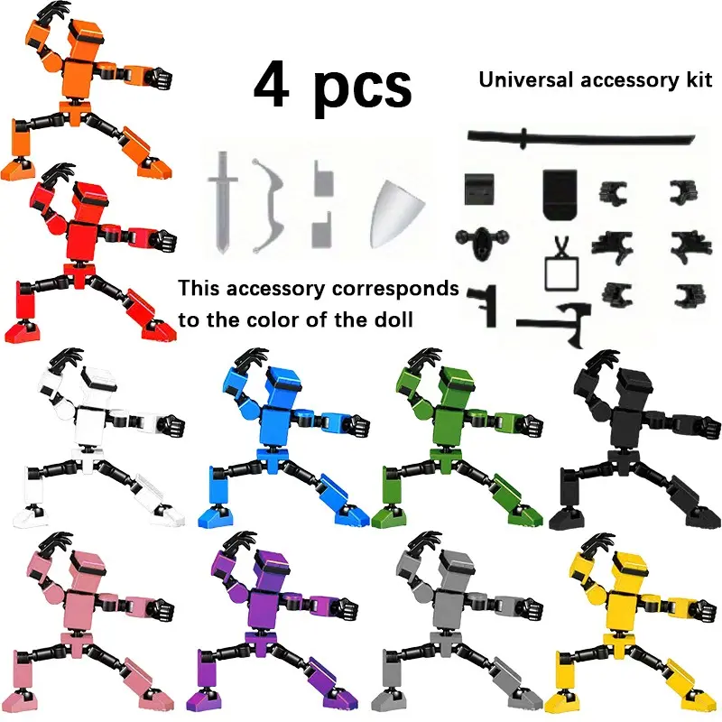 4pcs 3D Printed Multi-Jointed Titan 13 Action Figure Set with Weapons, Robot Collection for Desktop Decoration and Gifts, Requires Manual Assembly