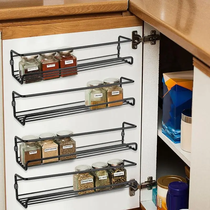 2/4PCS Wall Mounted Spice Shelf Storage Box Set, Storage Shelves with Adhesive Stickers and Screws, Space Saving Organizing Shelves Kitchen Organization for Kitchens, Storage Rooms, Cabinet Doors, and Bathrooms
