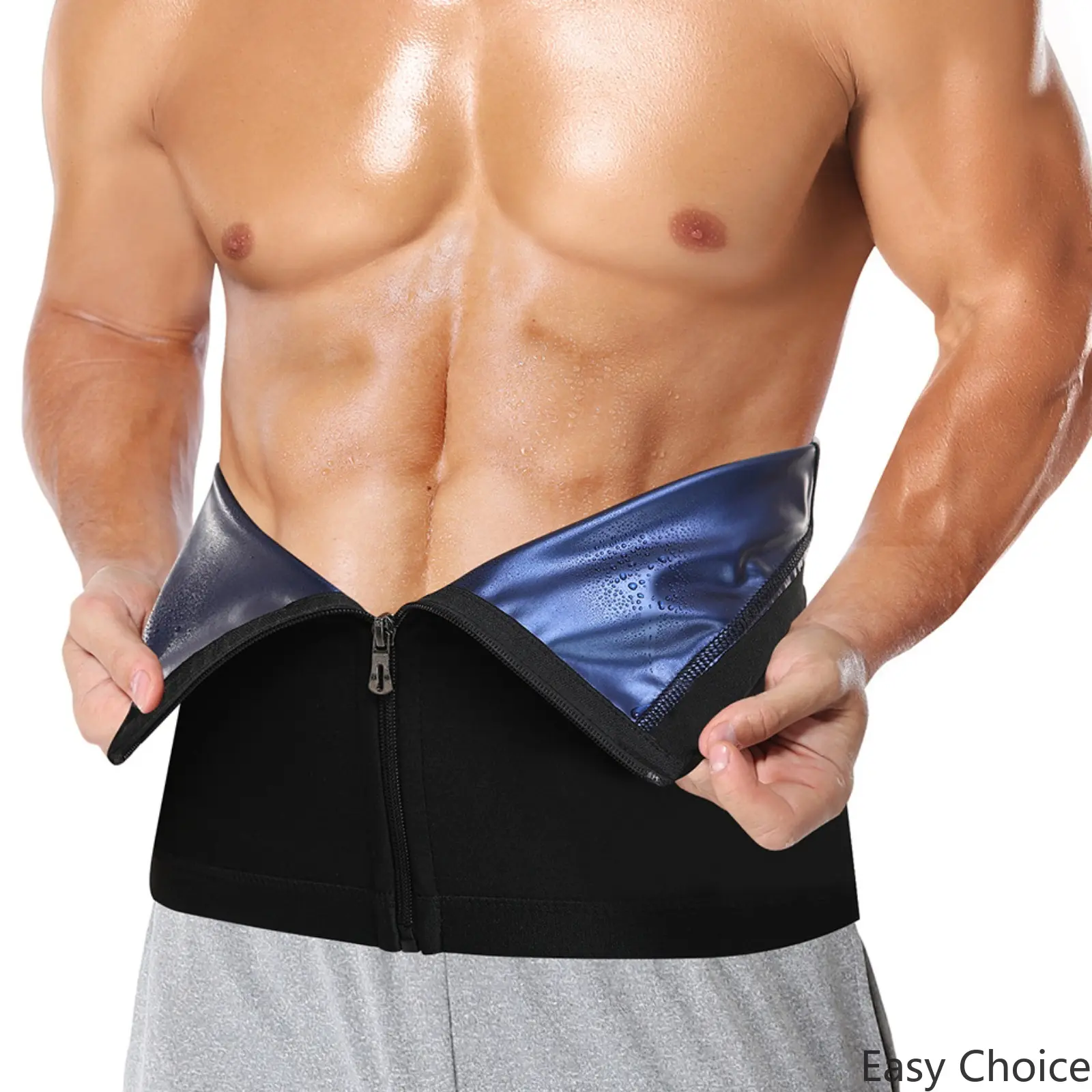 Men Sweat Waist Trainer Belt, Zipper Design Sauna Sweat‑Inducing Waist Cincher, Tummy Control Shaping Corset, Postpartum Waist Trimmer, Adjustable Sports Sweat Waist Support Wrap for Workout Fitness
