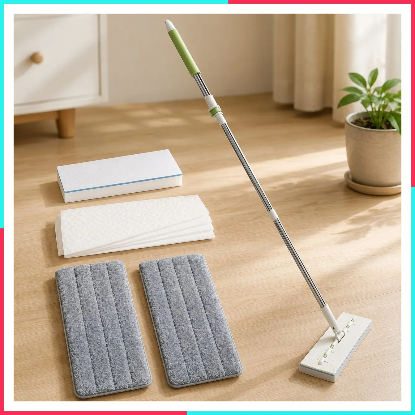 Magic Sponge Eraser Mop with 60" Adjustable Handle and Flexible 13" Flat Head