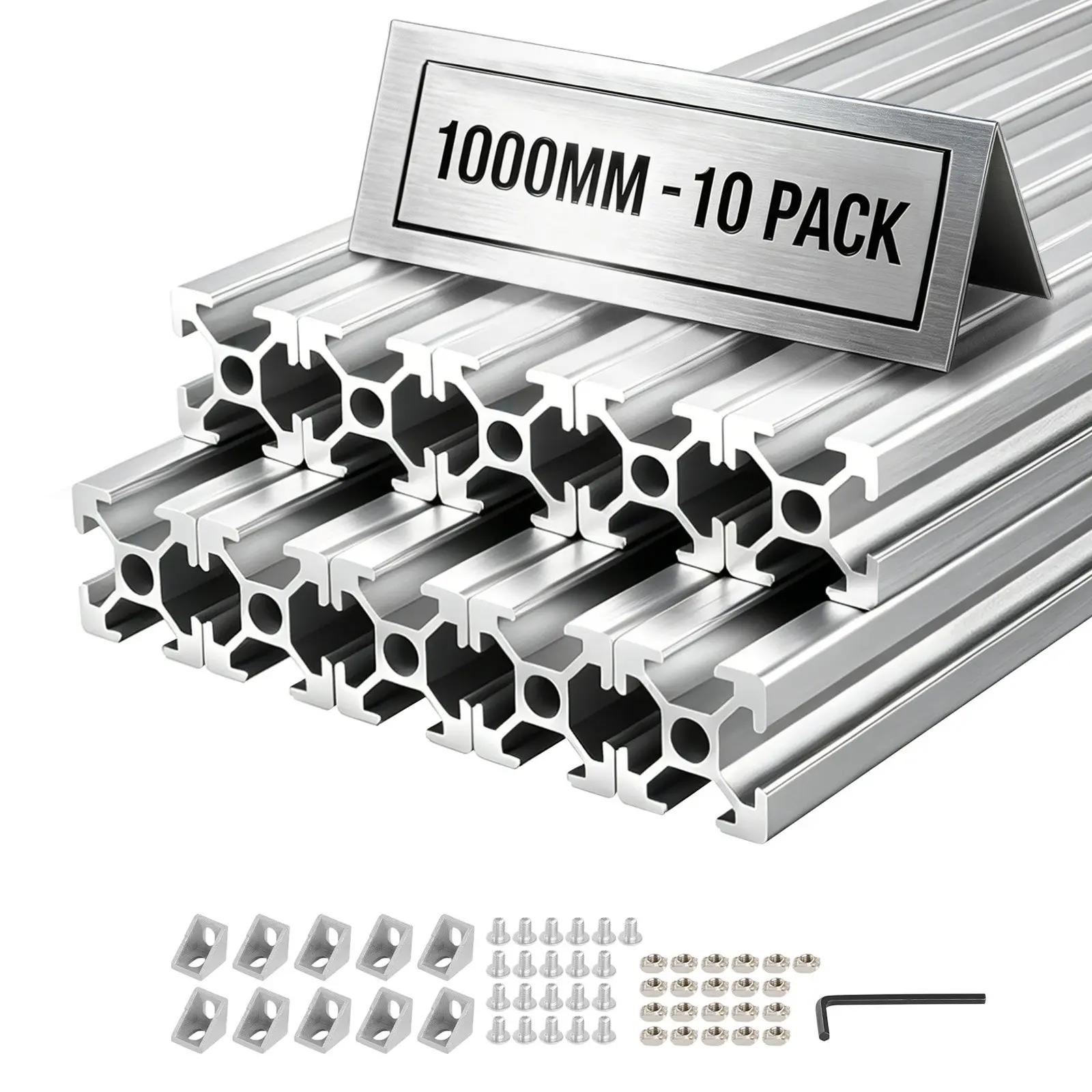 【toolupgrade】VEVOR 10PCS 2020 European Std. Anodized Aluminum Alloy T-Slot Profile, 39.37in/1000mm Linear Track, High-Strength Workbench Rail for 3D Printer Parts, CNC DIY Workbench (Silver, for DIY Enthusiasts)