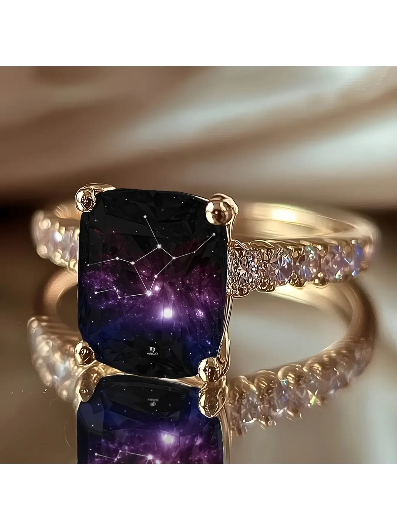 Virgo Purple-toned Starry Sky Ring, Fashion Rings, Galaxy Constellation Pattern Personalized Commemorative Jewelry