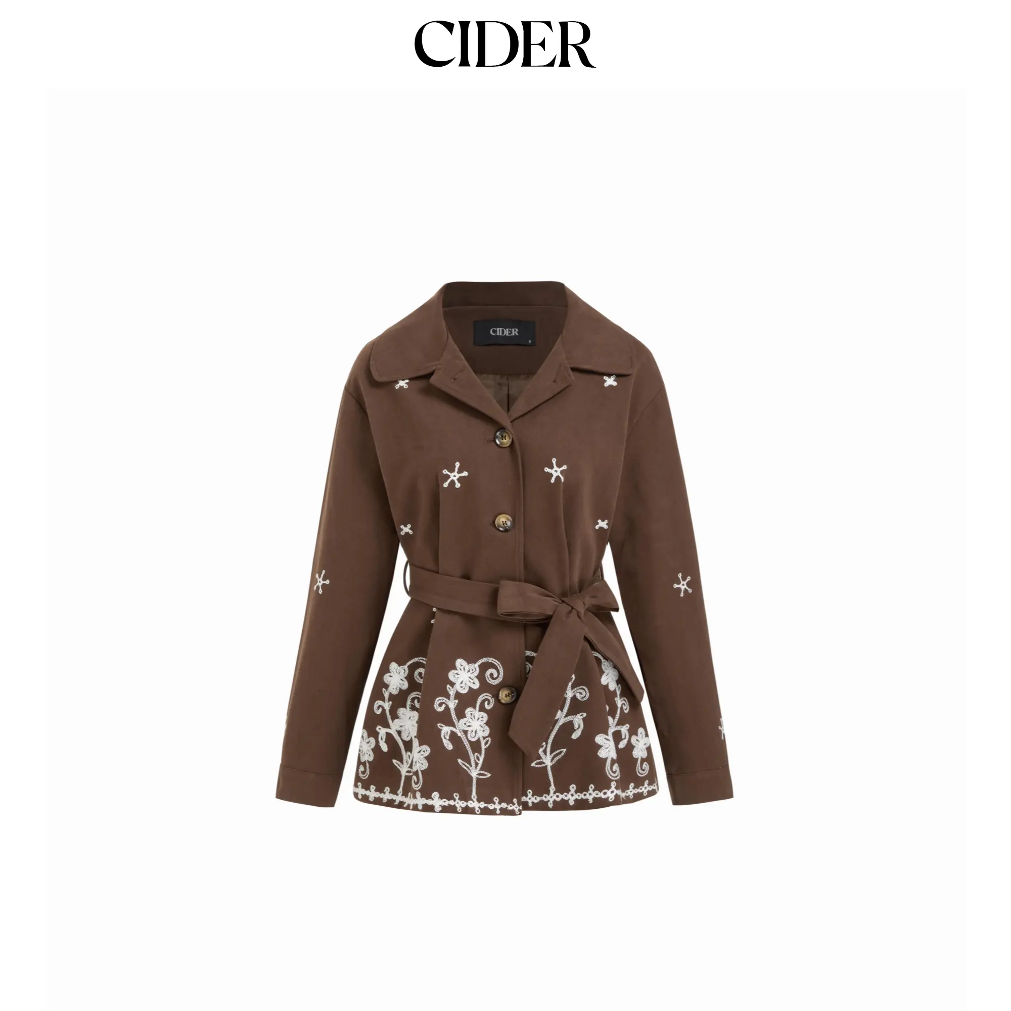 Cider Cotton Floral Embroidery Oversized Jacket With Belt SummerFinds