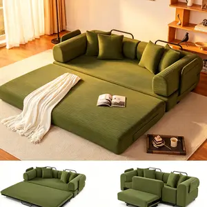 79" Convertible Sleeper Sofa Bed with 4 Pillows, 5-in-1 Corduroy Futon Couch for Small Spaces, Boneless Couch Floor Modular Sofa with Fixed-Shape Frame, For Guest Bed & Kids Play Area with Washable Cover,teddy sofa for Adults,No-Assembly