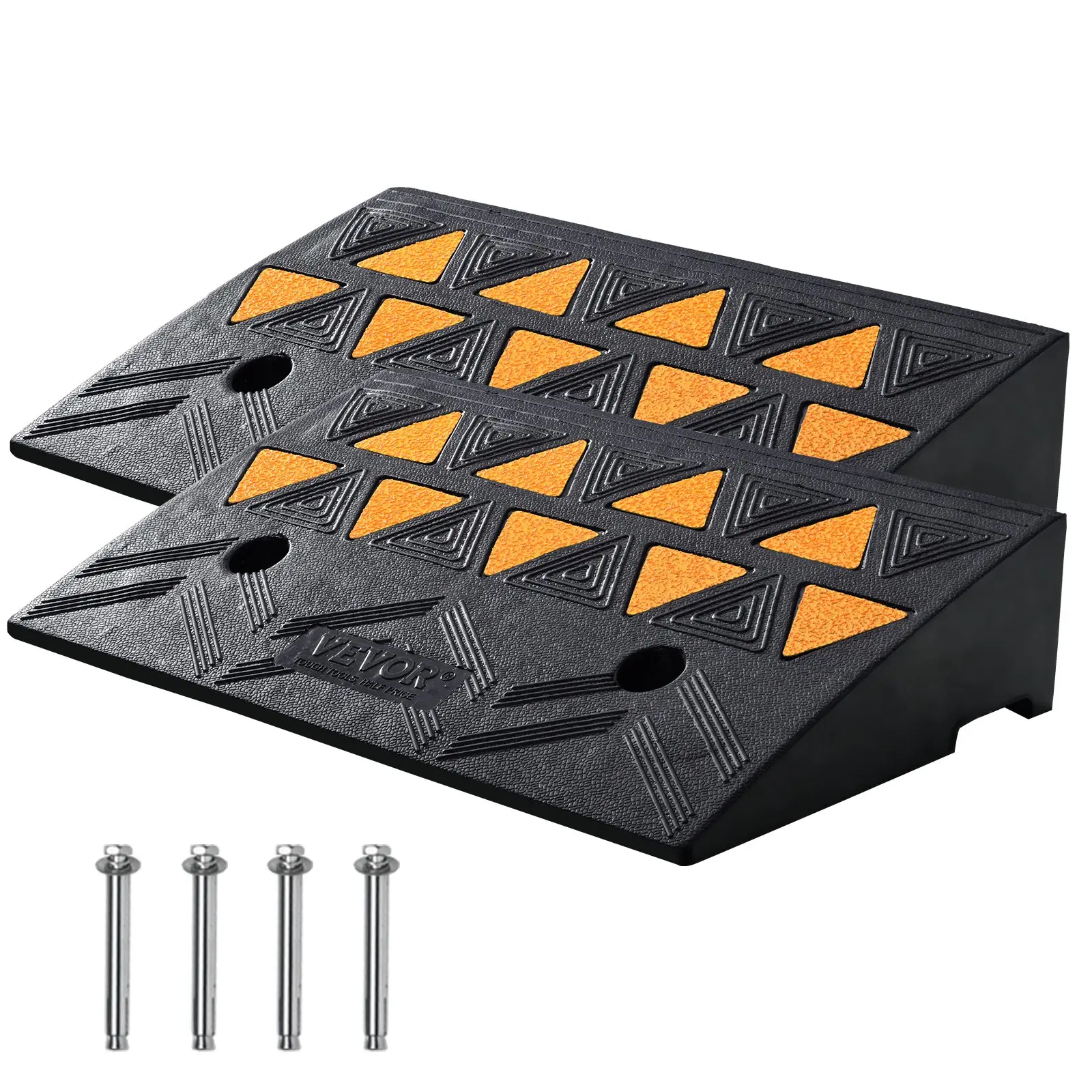 Rubber Curb Ramp 2 Pack, 4.3" Rise Height Heavy-Duty 33069 lbs/15 T Capacity Threshold Ramps, Driveway Ramps with Stable Grid Structure for Cars, Wheelchairs, Bikes, Motorcycles