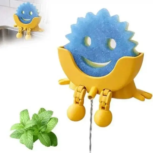 Funny Cartoon Sponge Holder for Kitchen Sink, a Modern Self-Draining Elevated Rack with Drainage for Countertop Organization