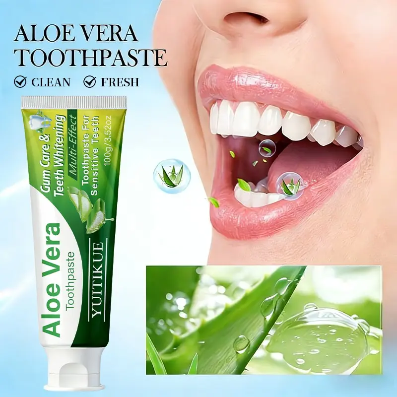 Yuitikue Natural Aloe Vera Toothpaste, Dental Care Toothpastes, Gentle Deep Cleaning, Removes Coffee Stains, Rich Foam, Long-Lasting Fresh Breath, 100g