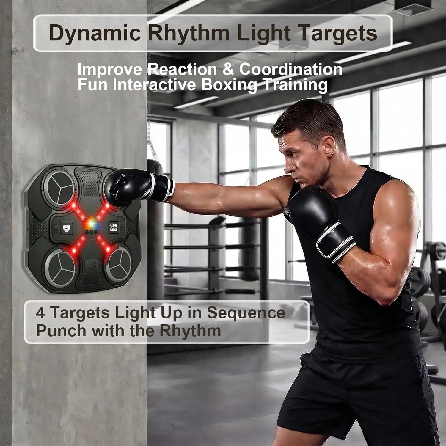 Music Boxing Machine for Kid and Adults, Boxing Equipment Wall Mounted Bluetooth Smart Punching Target with Gloves, Punching Bag, Workout Equipment Boxing Training
