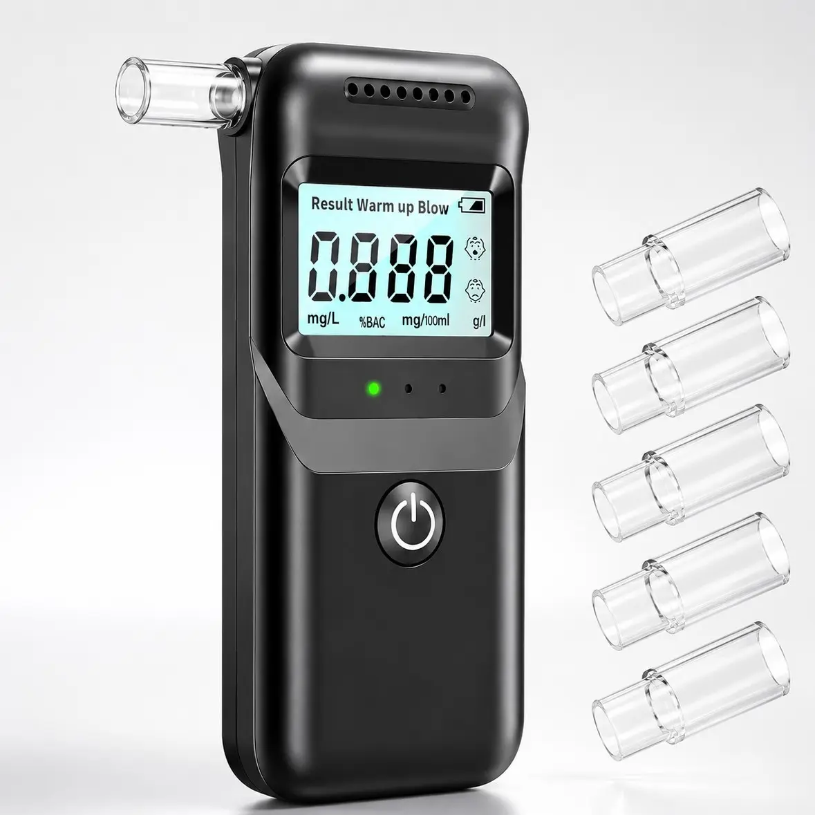 Portable Alcohol Tester with LCD Display, Personal Breath Test Kit with 5 Mouthpieces, Essential for Parties and Driving, Cool Gift for Drivers and Friends