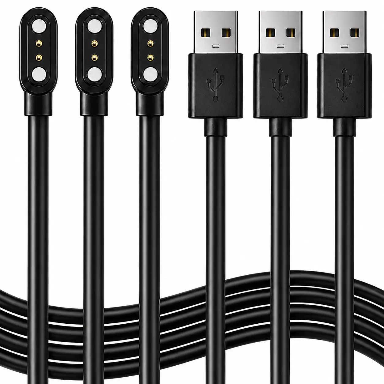 [3-Pack] Smartwatch Charger, 2-Pin    for IDW13/15/16/17/19/21/23/25/26/28, ID208, GTX20, Compatible with VeryFit/VeryFitPro App Models  Watch, Black