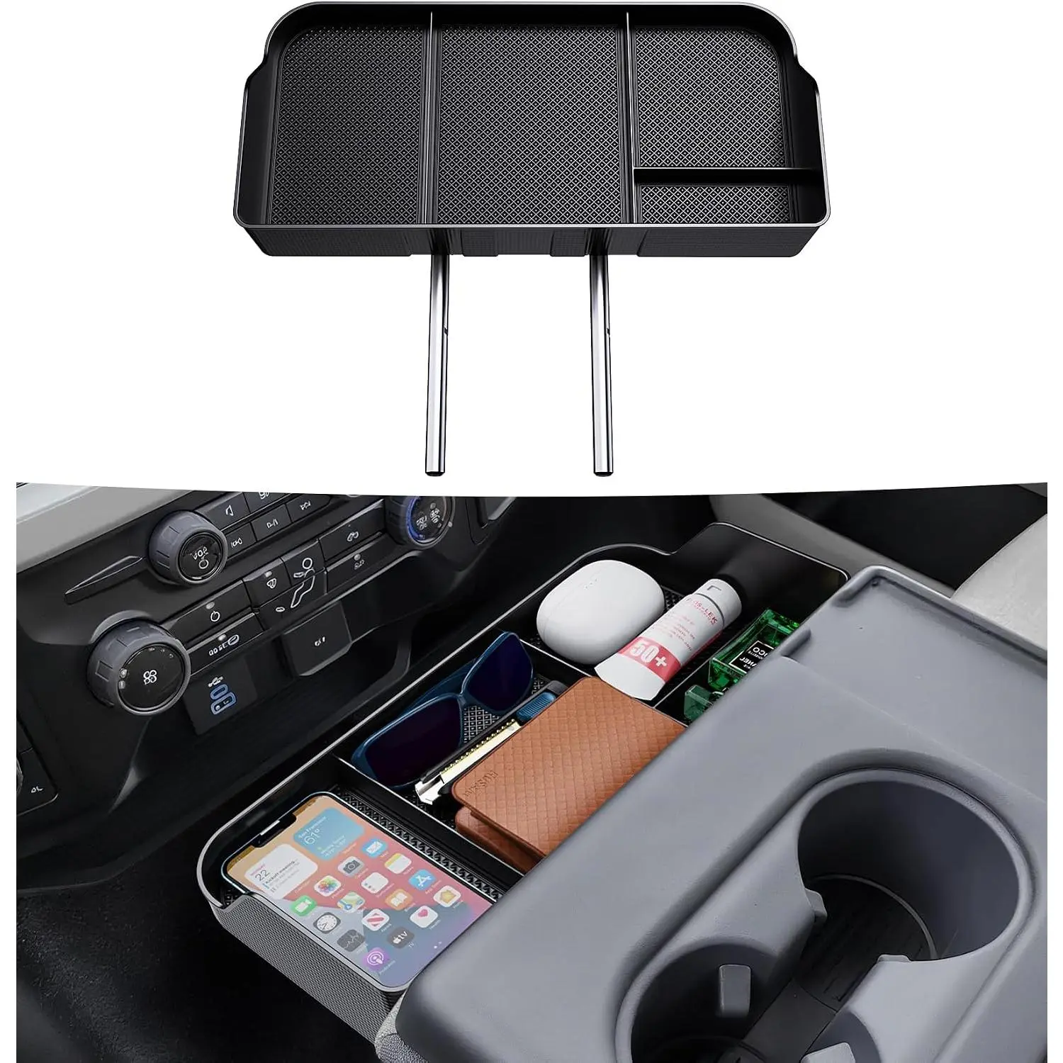 Center Console Organizer for 2011-2026  F150 F250 F350 F450 F550 F650 | Front Center Seat Headrest Storage Tray Accessories for Pickup  Middle Armrest Box, Jump Seat Only
