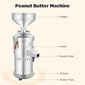 Peanut Butter Maker Machine, 33 Lbs/H Commercial Peanut Butter Machine, Electric Nut Butter Machine Grain Grinder, Peanut Butter Maker Sesame Sauce Grinder for Almonds Sesame 110V 1100W