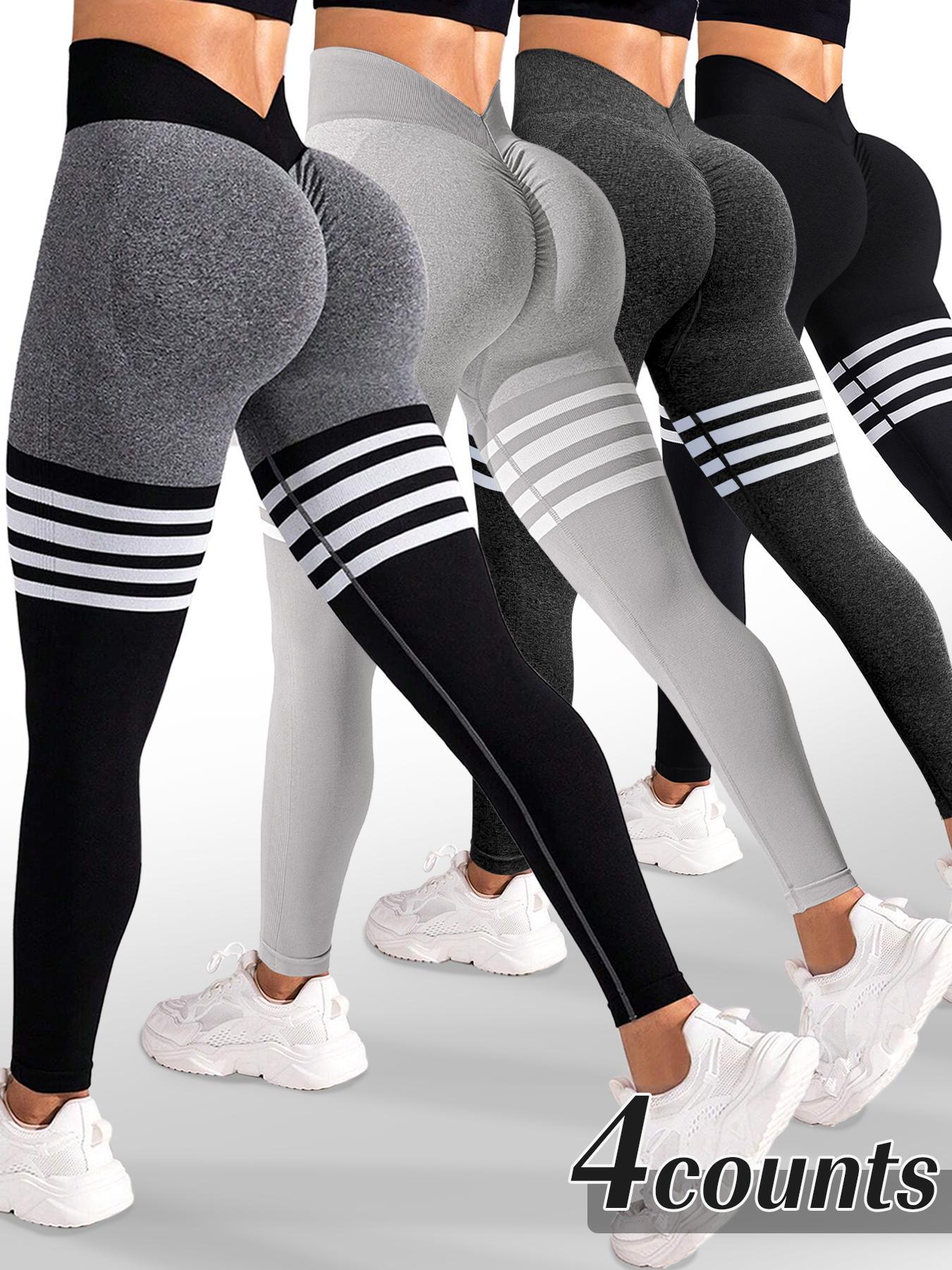 Women's Striped Print Ruched High Waist Sports Leggings, Athleisure Fitness Leggings, Sporty Comfy Breathable V-shaped Waist Skinny Pants for Yoga Gym Workout Running, Ladies Sportswear for All Seasons, Gym Fitness Leggings