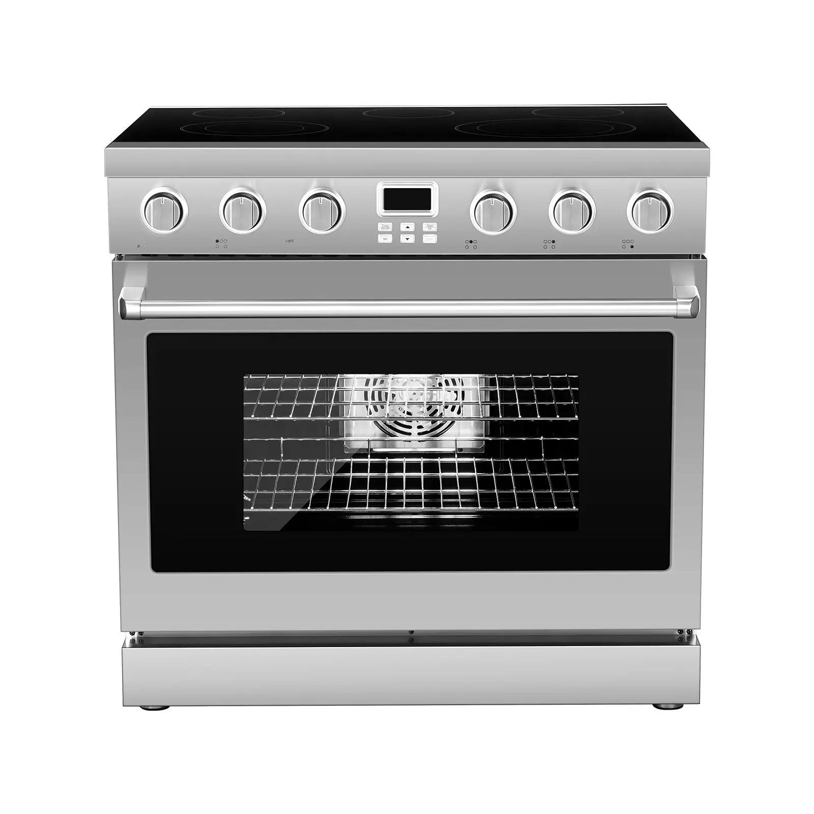 VEVOR 36 in Stainless Steel Electric Range Oven, 6.0 Cu. Ft. Compact Freestanding Kitchen Stove with 5 Burners, Digital Screen Button Control, 6 Chrome-Plated Rack Positions, Bake & Broil Functions, Standard Cabinet Cutouts for RV (No Power Cord)