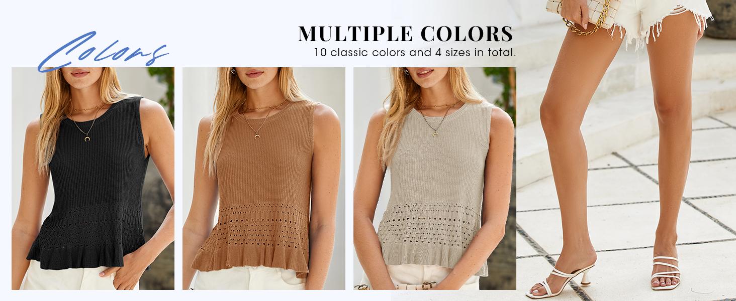 Saodimallsu Womens Crochet Crop Tank Tops Sleeveless Crew Neck Ruffle Summer Boho Knit Sweater Vest Saodimallsu Womens Crochet Crop Tank Tops Sleeveless Crew Neck Ruffle Summer Boho Knit Sweater Vest