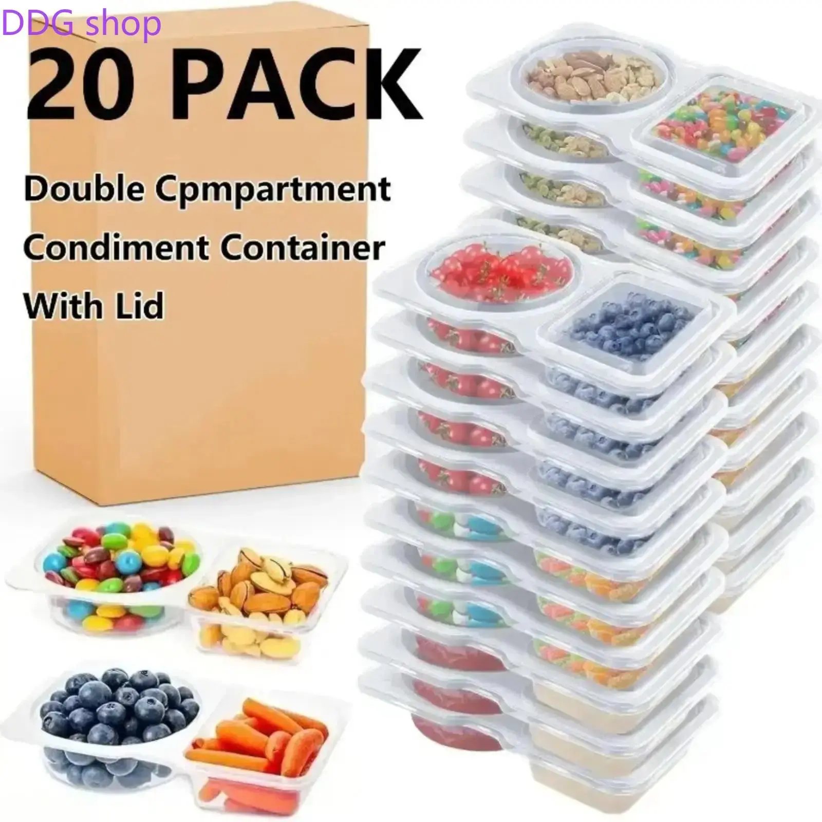 20Pcs/10Pcs Double Compartment Condiment Cups with Lids, Disposable Leakproof Dipping Sauce Containers, Portable Storage Cases for Takeout, Travel Picnic, Camping Tastings & Outdoor Food Sampling