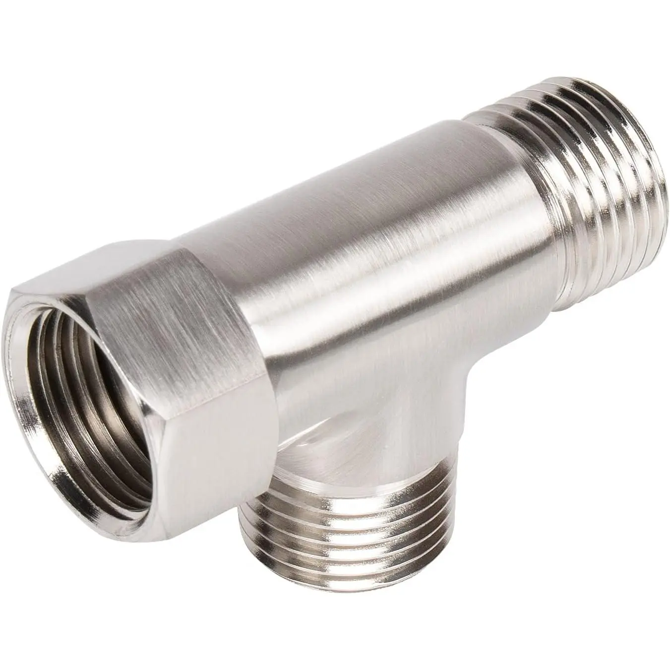 Brushed Nickel Modern Solid Brass G1/2 Thread T-Shaped 3-Way Diverter Valve - Multi-Purpose Hose Fitting Tee Connector for Angle Valve Hose, Bath Shower Arm