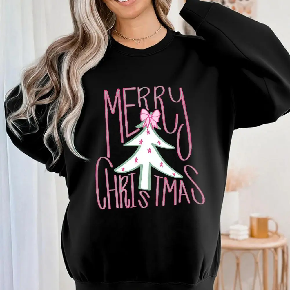Women's Preppy Aesthetic Casual Everyday Baggy Crewneck Sweatshirt - Merry Christmas Minimalist Graphic Pullover, Soft Cotton-Polyester Blend Feminine Mint Holiday Top, Light Smooth Style for Skirts, Joggers