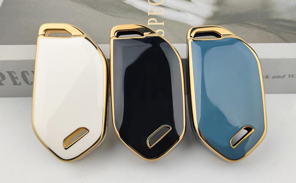 5 Button TPU Key Fob Cover, Compatible with 2023 2024 Kia Telluride EV5, Remote Key Case with Leather Keychain, Black