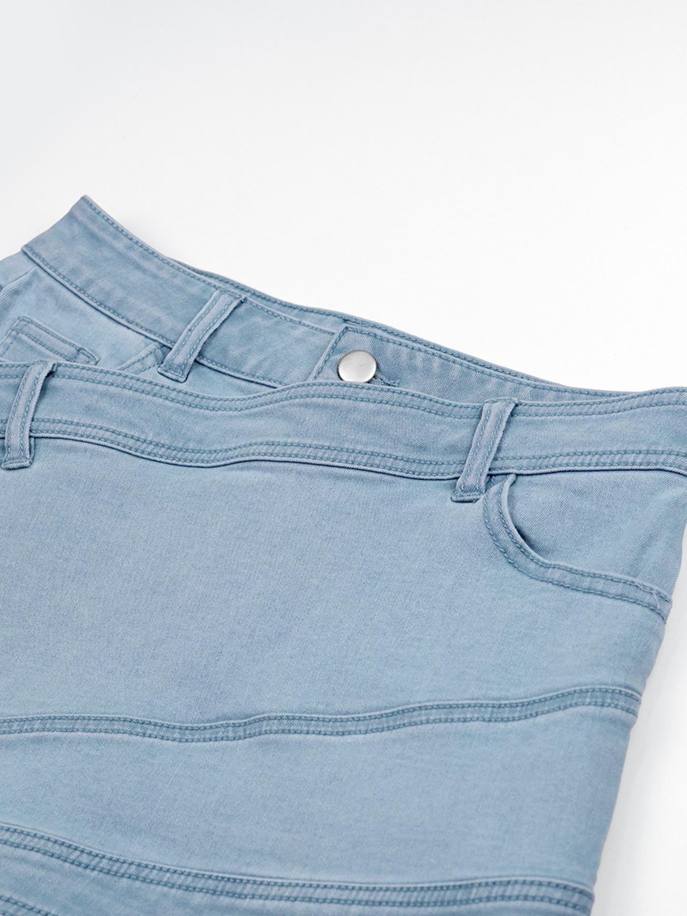 Women's Plain Denim Shorts, Asymmetrical Hem Button Pocket Jeans Skort, Casual High Waist Jeans Shorts for Summer, Summer Clothes Bottoms