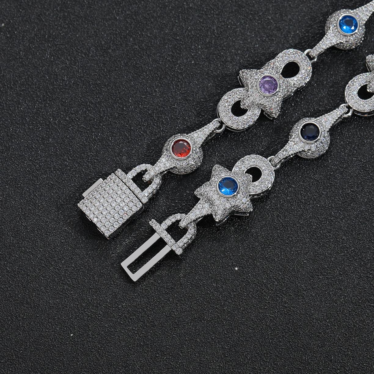 Iced Out Star Eye Moissanite Bracelet Necklace Prong Setting Moissanite Infinity Cuban Link Chain Women Men Hip Hop Fashion Jewelry