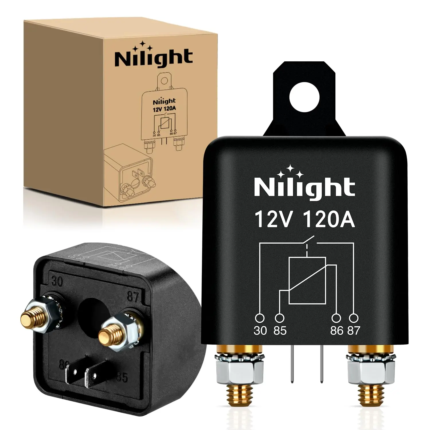 Nilight 120A Capacity Split Charge Relay - 4-Pin SPST 12V Heavy Duty Copper Core Heat Resistant Corrosion Resistant Current Switch for Automotive Cars, Boats