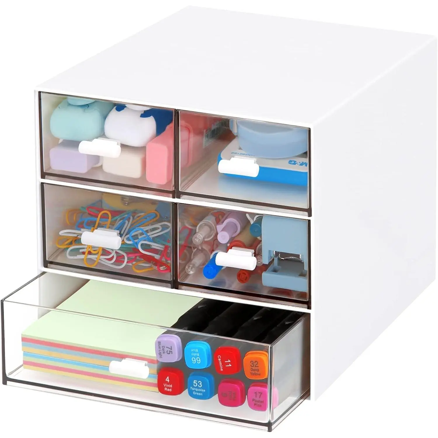 5-Drawer Rectangular Plastic Desk Organizer - Home Decor, Office Stationery Storage, Makeup Organizer, Suitable for Office, Home Use (White) Gift