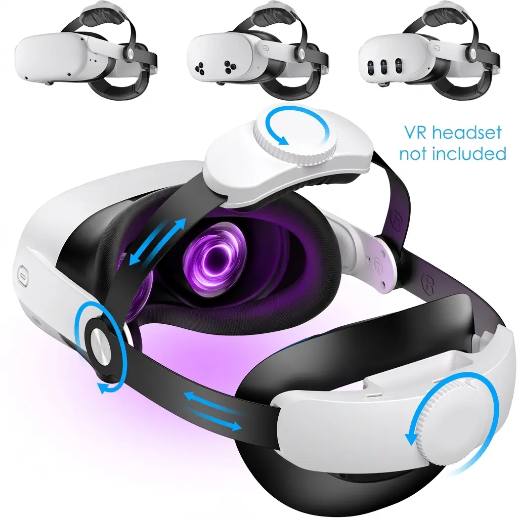 Meta Quest 2/3/3s Headband, 4-Direction Adjustable VR Earphone Strap Replacement, Enhanced Support and Comfort, Elite Band for Oculus Games, VR Devices Accessory, VR Accessories (Accessories Only)