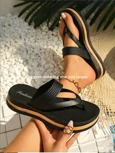 Women's Thick-Soled Sandals, Beach-Ready Summer Vacation Footwear, Anti-Slip Outdoor Slide Sandals, Comfortable Lightweight Design, Beach Walking Sandals