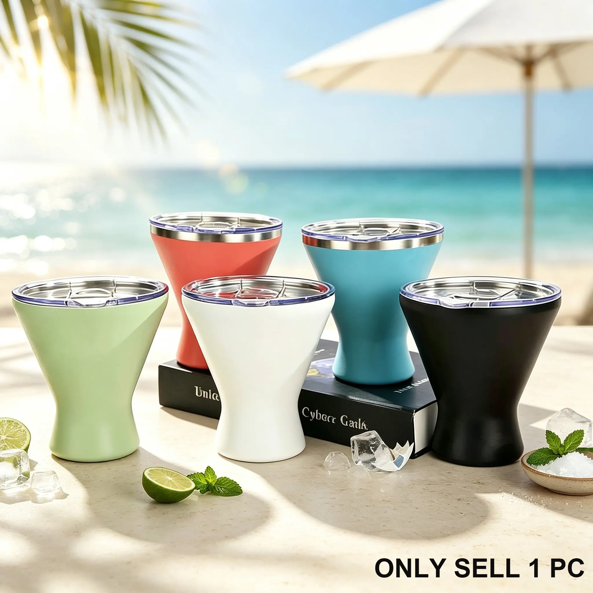 Vacuum Insulated Stainless Steel Margarita Glass with Lid, 360° Spill-proof Martini Cup, Rim can be Salted, Keeps Drinks Cold , Great for Beach, Patio, or Bar Hangouts, Perfect for Serving Daiquiris, an Awesome Gift for Parties and Holidays