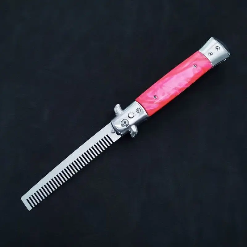 Men's Folding Oil Comb, Portable Stainless Steel Automatic Spring Jump Comb, Outdoor Camping Practice Comb, Tool, Hair Combs