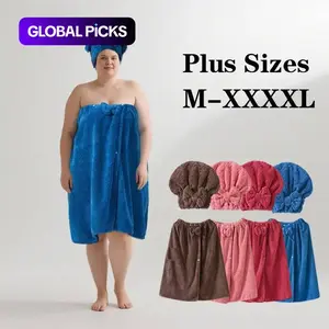 Bath Skirt and Shower Cap Set, 2-Count Adjustable Bath Skirt and Hair Drying Cap, Bathroom Towel Hair Turban Towel, Essential Bath Accessories for Home and Travel