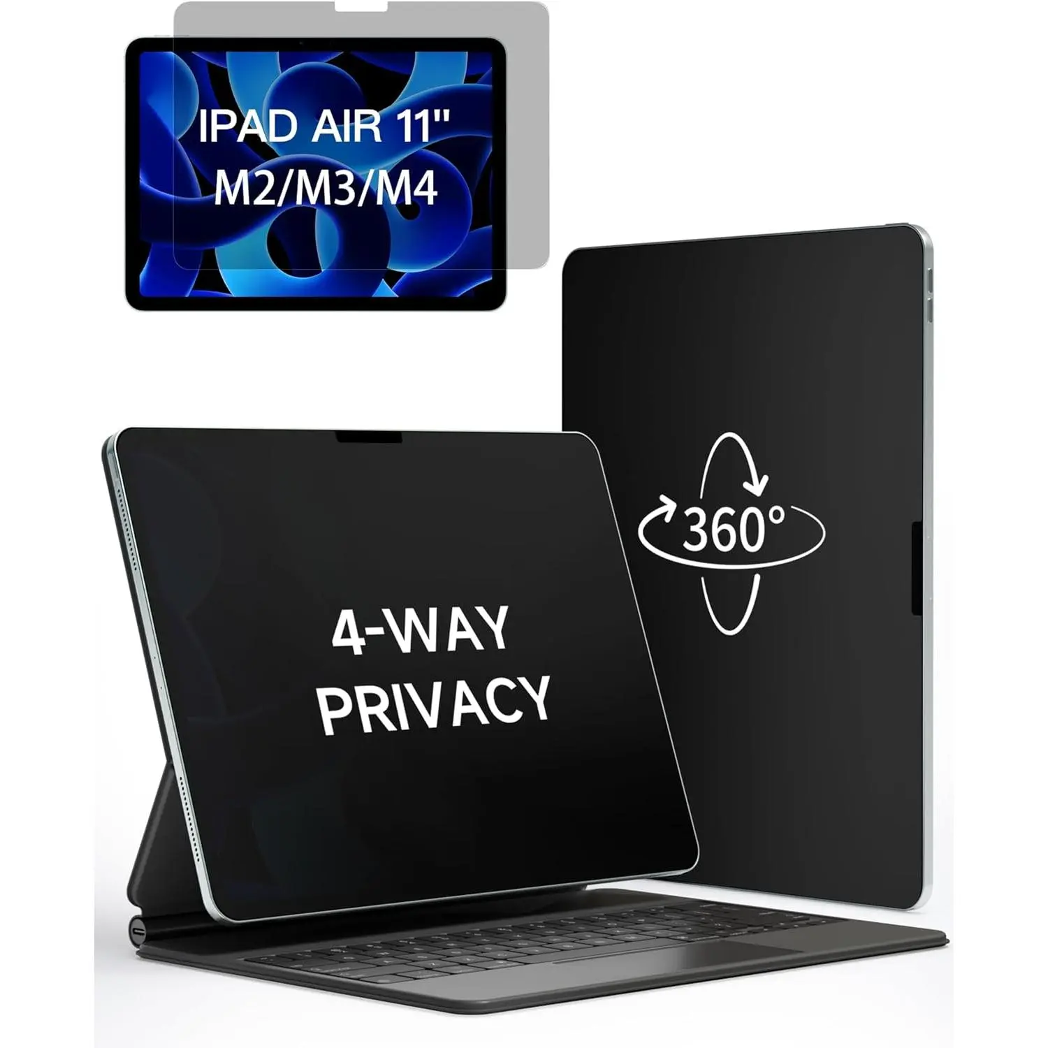360° Privacy Matte Screen Protector for iPad Air 11 inch M2/M3/M4 (2024/2025/2026 6th/7th/8th Generation),4-Way Anti Spy Glare Blue Light 11in Tablet Easy Install Screen Protector Filter [Compatible with Apple Pencil & Face ID, Case Friendly]