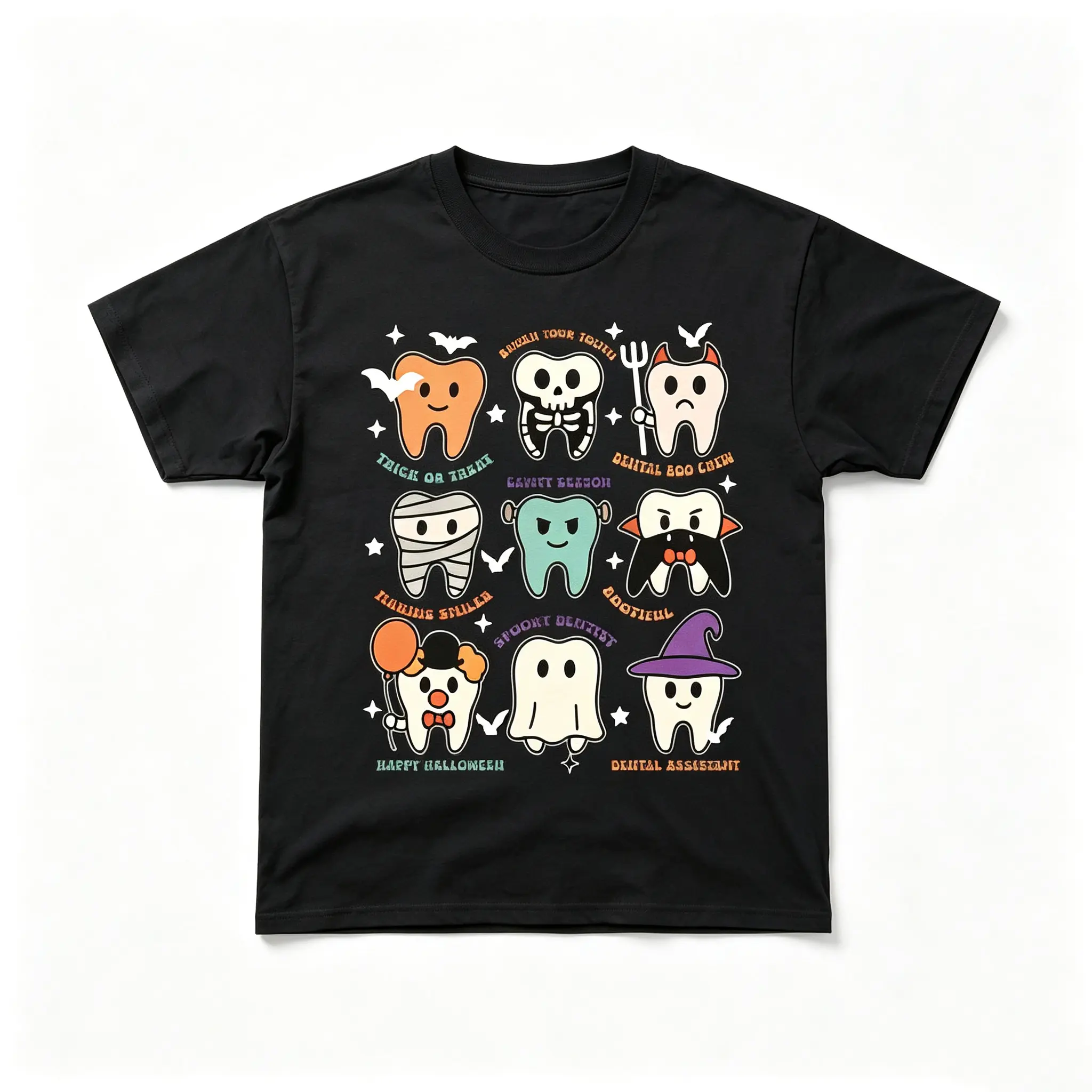 Dental Boo Crew Graphic T-Shirt, Classic Spooky Halloween Tee for Dentists, Unisex Oversized Fit Casual Fall Top, Minimalist, Simple, Loose, Shortsleeve, Hem, Layer, Print, Basic, Streetwear, Graphic Tee, Round Neck, Casual Top, Crisp Prints, Durable Fabr