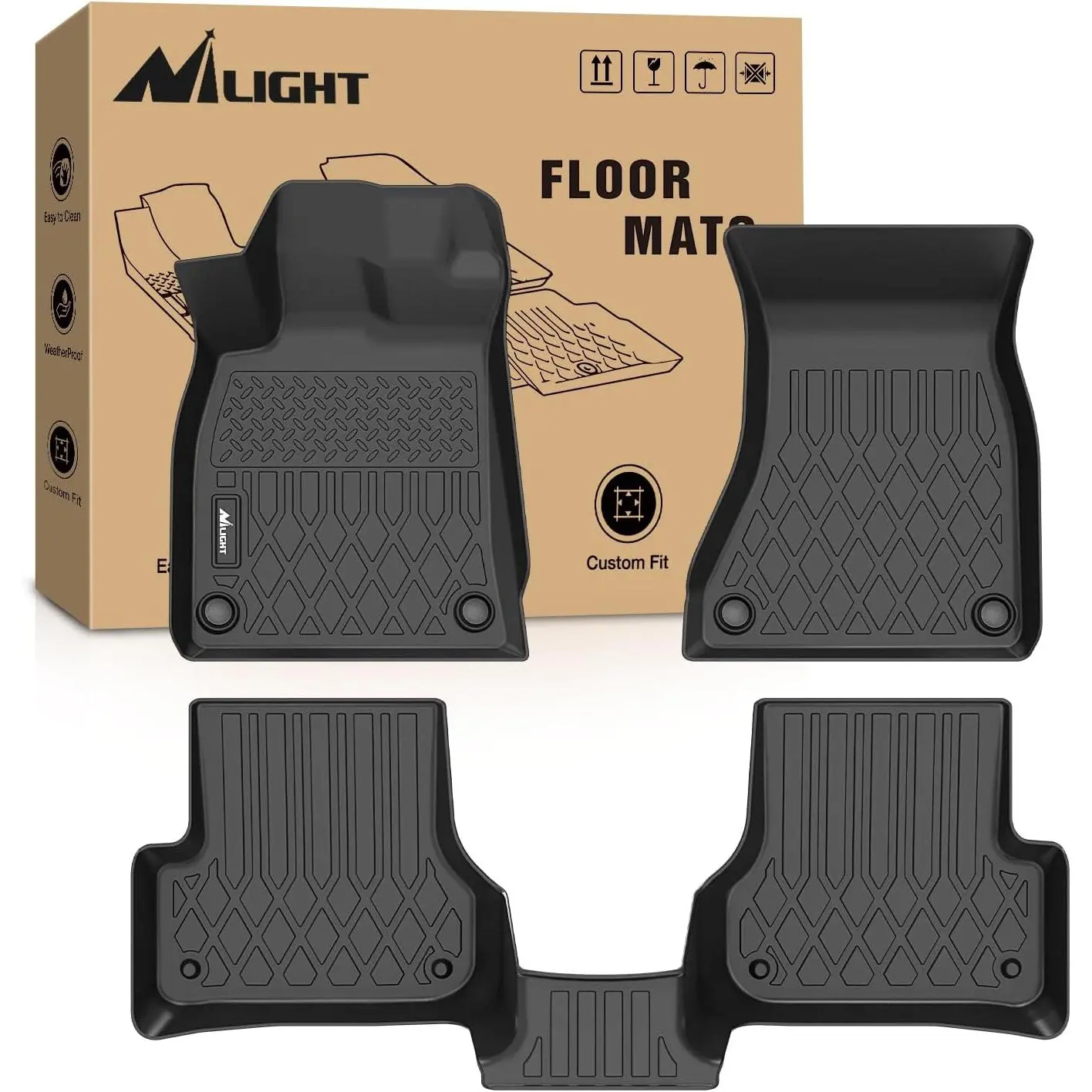 Nilight TPE Custom Cut Car Floor Mats - Vehicle-Specific for Audi A6,S6,A6 Quattro 2012-2018, All-Weather, Waterproof Heavy-Duty Liners, Easy to Clean, Raised Lip, Channel Design, Lifetime Service, Specific Fit