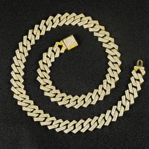 Loveden14K Gold Plated Big Iced Out Miami Cuban Link Chain Necklace for Men, Full Pave Cubic Zirconia Thick Hip Hop Chain with Diamond Box Clasp, Heavy Duty Waterproof Streetwear Jewelry, Father’s Day Birthday Gift for Him