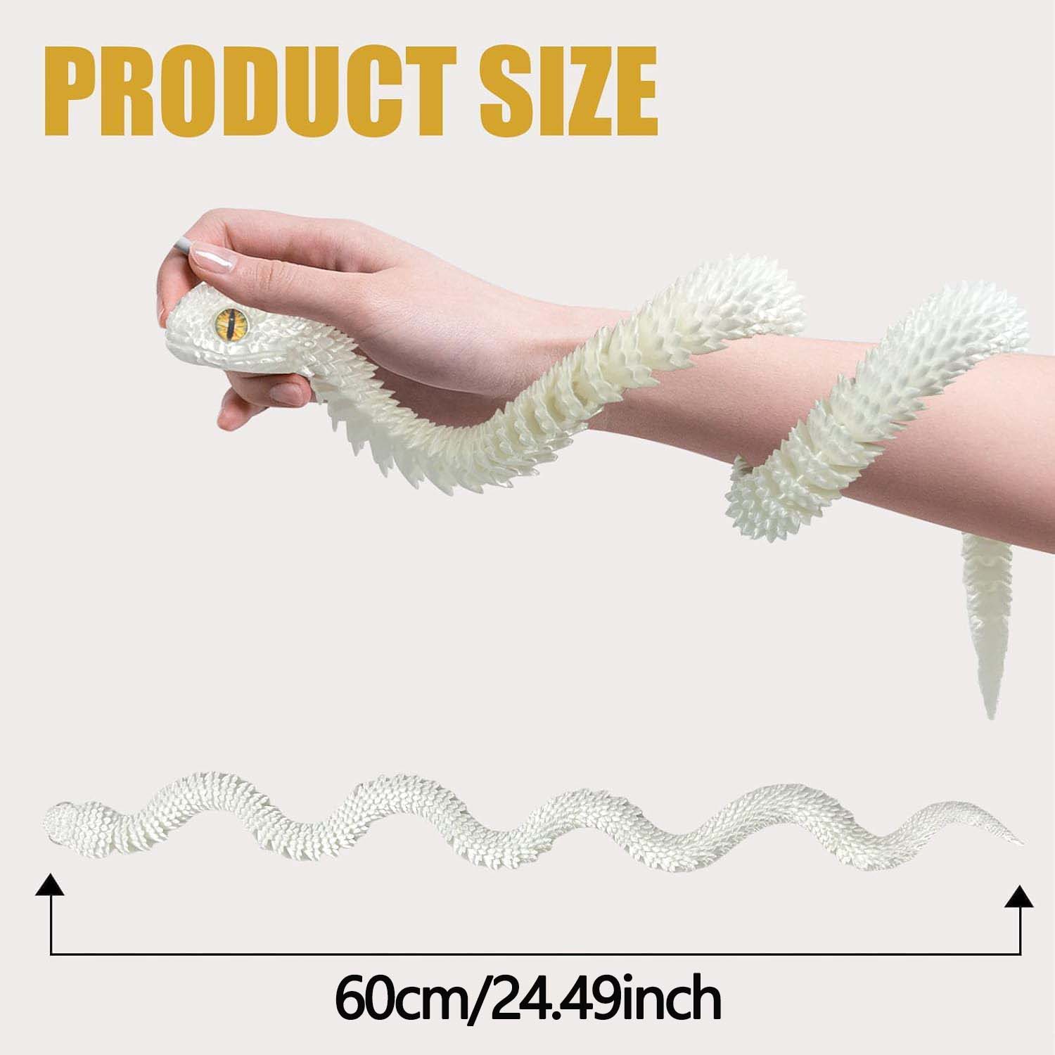 We recommend a cute 60CM long articulated and realistic eye, [PLA high-quality 3D printed] Viper model with gradient crystal glow-in-the-dark rainbow color. This flexible 3D printed animal is a creative and interesting holiday gift for friends and also a