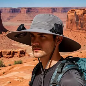 Men's Summer Wide-Brim UV-Protection Bucket Hat with Solar-Powered Fan