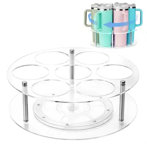 360 ° Rotary 40oz Tool Brand Cup Holder - Acrylic Beverage Organizer with Handle Slot for Glasses and Thermos, Multi-Cup Storage Organizer for Easy Pickup and Drop, Perfect Kitchen Storage Solutions and Gift Ideas