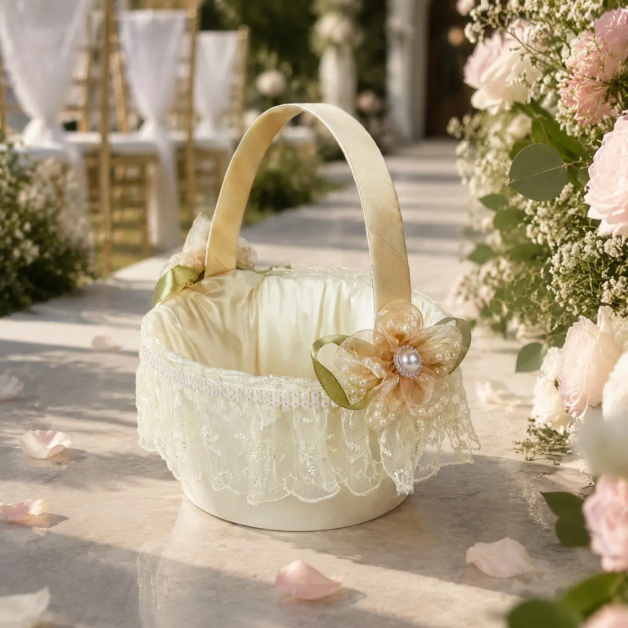 2-Pack Elegant Lace Flower Baskets, Ideal for Wedding Parties, Flower Girl Scatter Flowers, Maid of Honor Handheld Small Flower Basket