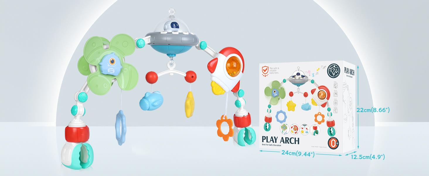 Stroller Arch Toy for Baby, Musical Carseat Toys Hanging with Teething, Baby Mobile for Crib Bassinet Car Seat and Bouncer, Car Seat Activity Toy for Babies 0-12 Months