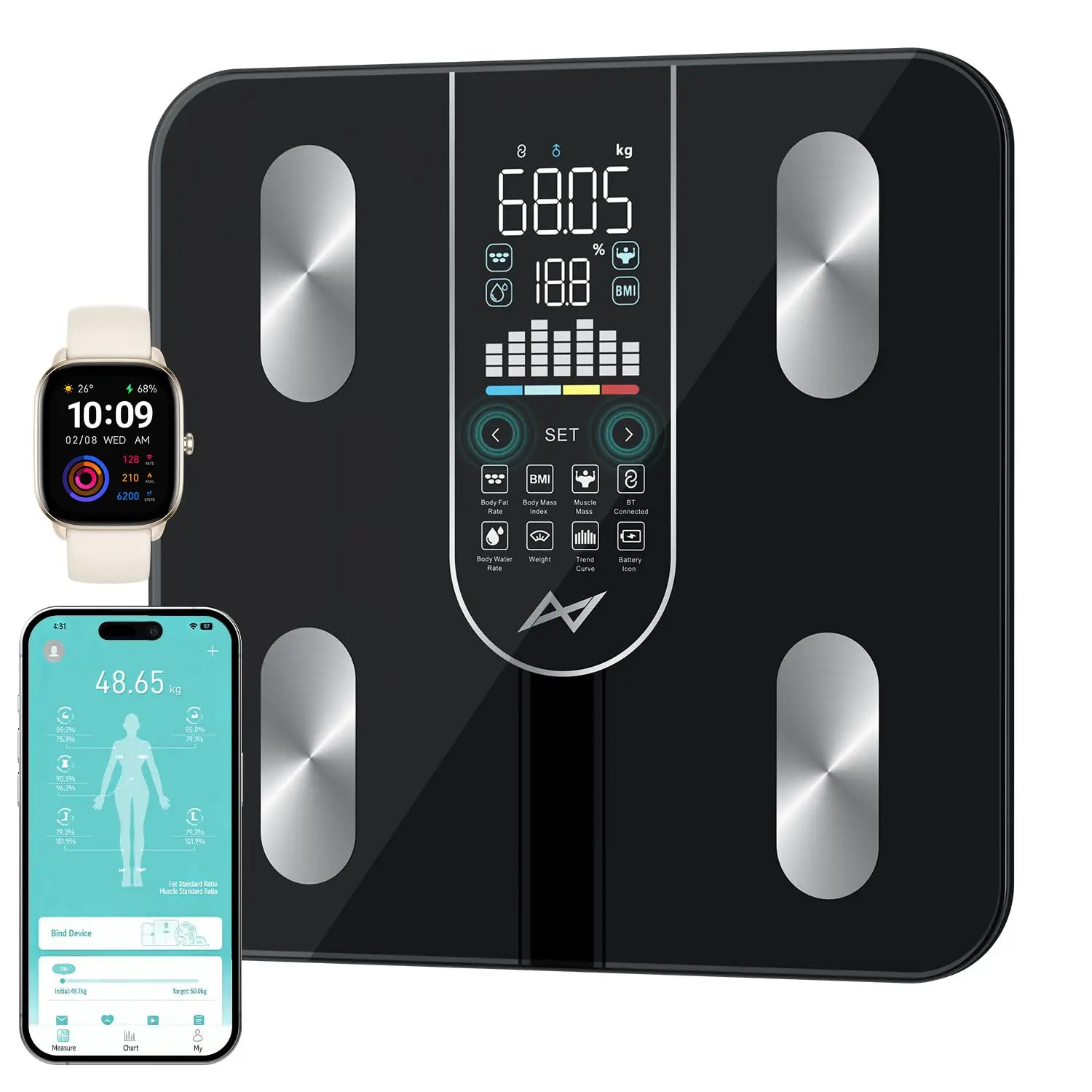 AXV for Body Weight, 4-Electrode with BMI Body Fat Muscle Mass, Body Composition 400 lbs, 7-in-1 Large VA Display, 22 Body Composition