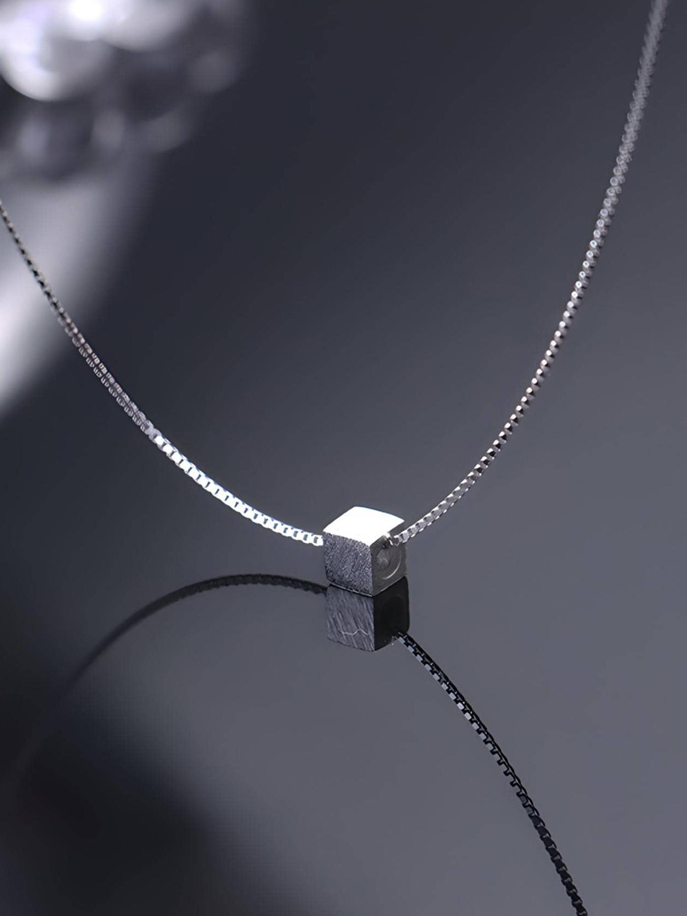 S925 Sterling Silver Simple Square Pendant Necklace for Women, Fashion Jewelry for Party, Daily Clothing Decor, Trendy All-match & Exquisite Jewelry for Birthday Gift, Square Shaped Pendant, Elegant Necklace, Minimalist Necklaces